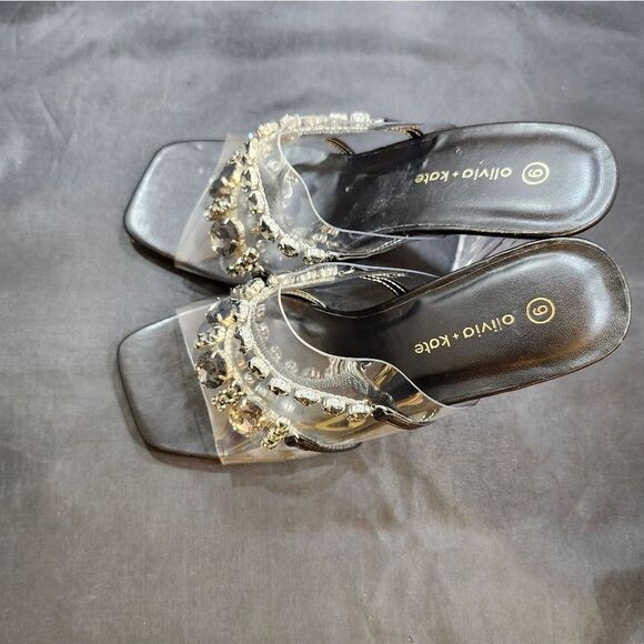 BRAND NEW OLIVER & KATE CLEAR STRAP JEWEL EMBELLISHMENTS OPEN-TOE SANDAL - Picture 6 of 14